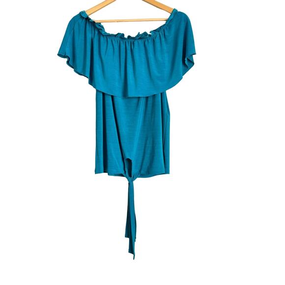 Diana Belle Vibrant Blue Stretchy Peasant Flowy Off Shoulder Top Women's Medium - Picture 1 of 10
